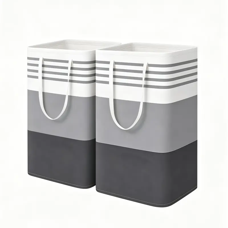 75L Foldable PEVA Waterproof Easy-to-Clean Metal Freestanding Laundry Hamper - 2-Piece/4-Piece Large Rectangular Cotton Clothes Storage Basket, Independent Design, High Legs, Extendable Handle for Home, Camping, Holds Pillows/Toys