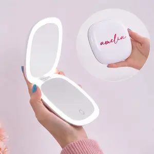 Personalized Compact Mirror with LED Light  Custom Name Makeup Mirror, Bridesmaid Gift, Travel Beauty Mirror, Lighted Pocket Mirror