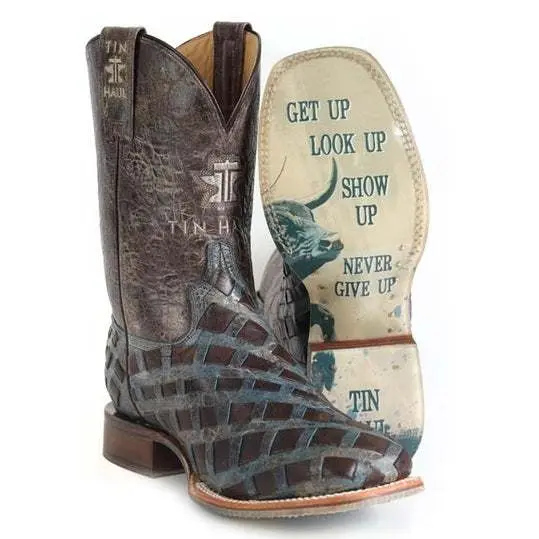 Men's Tin Haul Knotted Boots with Never Give Up Sole Handcrafted Brown