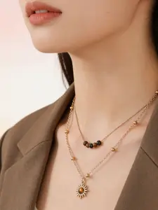 Women's Marled Sunflower Tiger Eye Stone Necklace, Layered Clavicle Chain, Vintage High-End Pendant, Fashion Personalized Gift, Necklace For Daughter