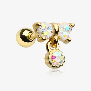 Golden Sparkle Dangle Bow-Tie Cartilage Tragus Barbell