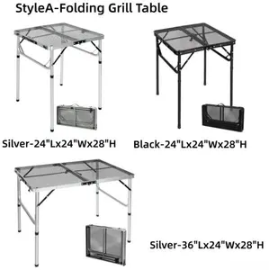 Folding Grill Table for Outside, Lightweight Portable Metal Aluminum Outdoor Grill Table with Adjustable Height Legs, Great for Camping Picnic Cooking BBQ
