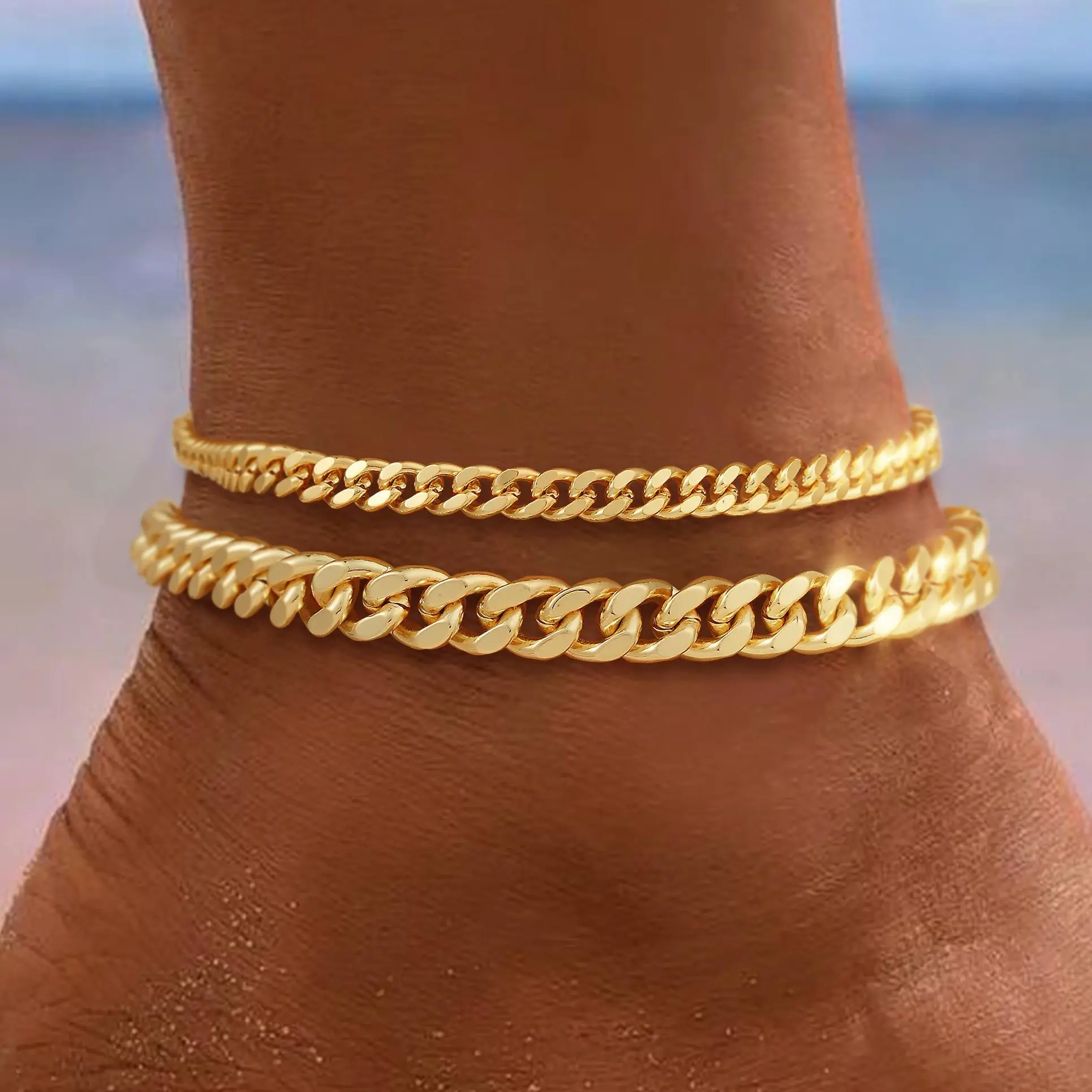 Chunky Cuban Link Chain Anklet for Women Waterproof Adjustable Length 8.5+2 Inch Fashion Chic Accessories Trendy Layered Anklet Set Jewelry Gift Suitable for Summer Beach Vacations Outdoorfun summerwins, Elegant Accessory, Fashionable Accessory