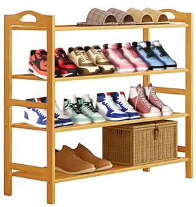 Bamboo 4-Tier Shoe Rack - Stackable Wooden Organizer for Closet & Entryway - Free Standing Storage for Hallway & Bedroom - Ideal for Small Spaces