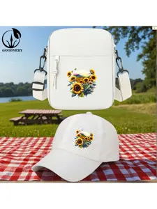 2pcs Sunflower Field with Morning Sunrise and Butterflies Print, Unisex Baseball Cap & Crossbody Bag, Men's and Women's Fashion Street Suit, Unisex Sportswear, Unique Gift Ideas, adjustable Polyester, Casual Outdoor Sports Accessories