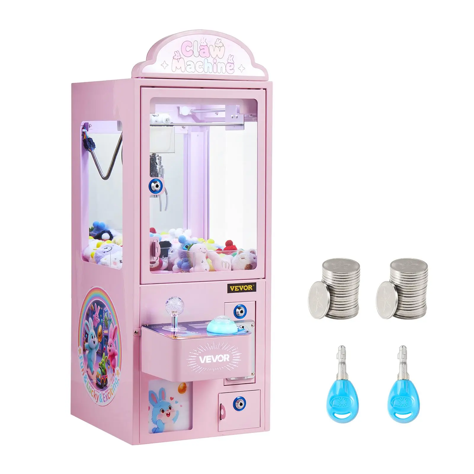 【SummerFinds】VEVOR Claw Crane Machine, Medium-Sized Arcade Game Machine with Light & Sound, Adjustable Steel Claws, Precise Toy Candy Grabber Prize Dispenser Vending Toy, for Commercial Home Parties Cinema, Pink