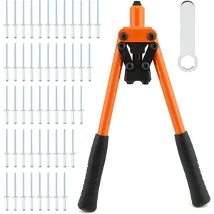 Rivet Gun Kit, Professional Hand Riveter Heavy Duty Metal Rivet Gun Tool Manual Rivet Tool One-Handed Rivet Gun with 50 Rivets for DIY/Automotive Repairs/Furniture