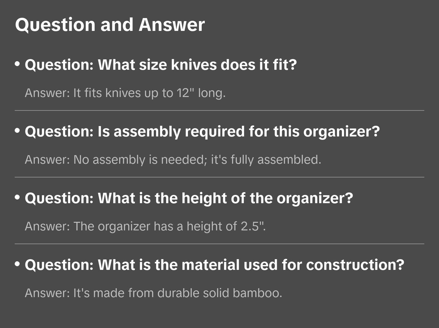 Large Bamboo In Drawer Knife Organizer, 12"W