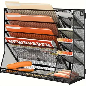 5-Layer Desktop Storage Box with R-Shaped Chassis and Pen Holder, Suitable for Office and Home Desktop Accessories, Space-Saving Desk Organizer