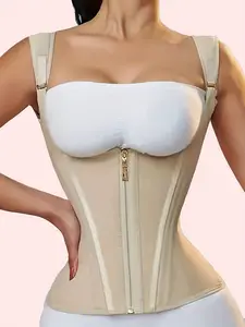 1pc Waist Trainer for Women Tummy Control Double Layer Girdle with 4 Spiral Steel Bones & Adjustable Zip Long Torso Design for Back Support & Posture Correction Body Shaping Shapewear Body Shaper shapewear tummy control Corset fajas moldeadoras de cuerpo