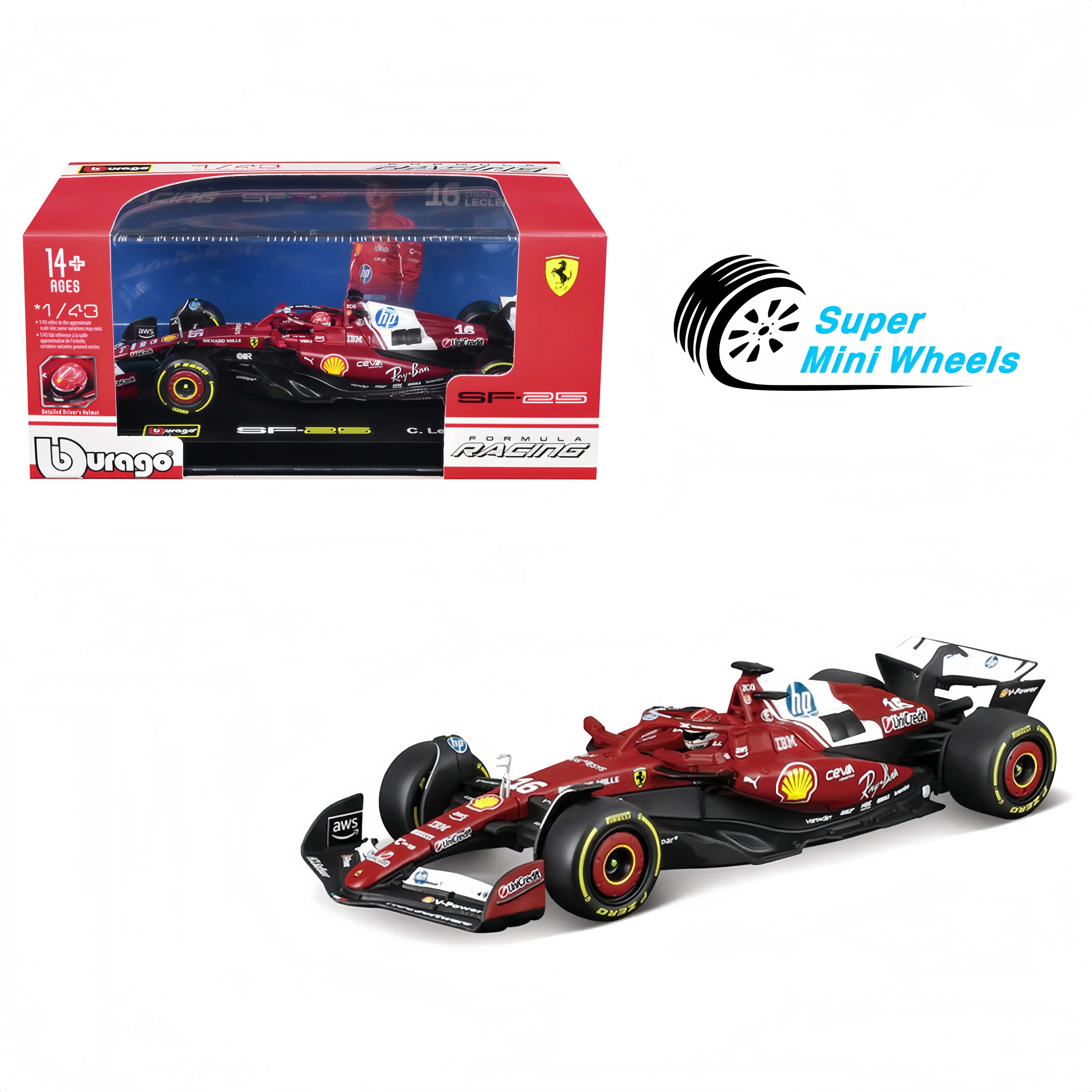 Bburago 1:43 F1 Ferrari SF-25 #16 Charles Leclerc with Display Case 36852CL