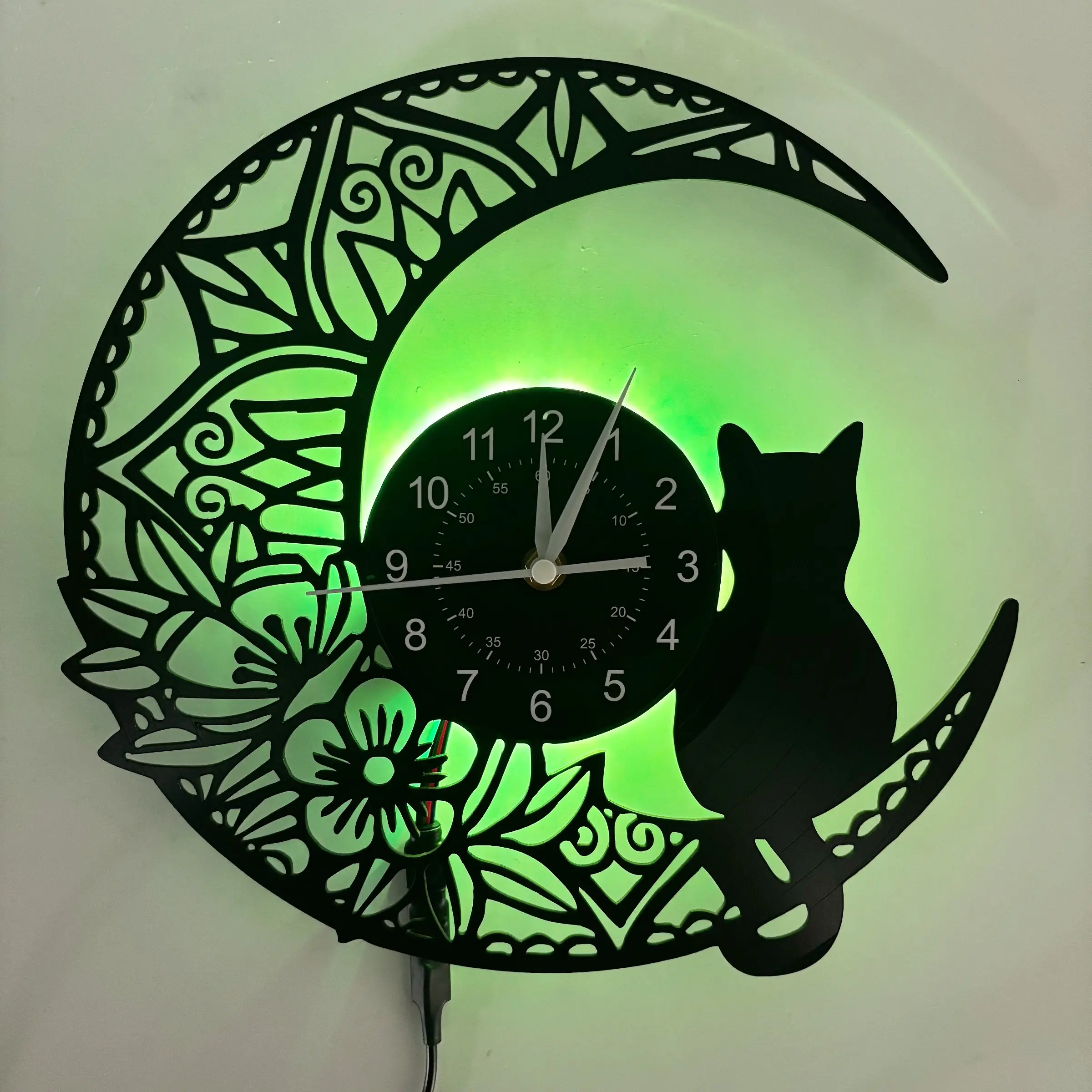 Cat and Moon Vinyl Wall Clock, Creative Decor for Bedrooms, Living Rooms, Kitchens, Offices, LED Wall Clock, Perfect Ramadan Gift