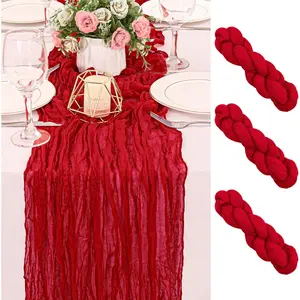 2 Pack 120 Inch Red Cheesecloth Table Runner Boho Rustic Gauze Sheer Romantic 10 FT Long Cheese Cloth Table Runner for Bridal Baby Shower Wedding Party Birthday Holiday Home Easter Decor