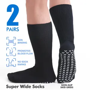 Extra Wide Socks for Swollen Feet – Soft Stretch to 16" – Seniors, Diabetics – Non-Binding & Loose Fit Top – For Edema, Lymphedema, Neuropathy, Bariatric – Covers Casts Over The Calf – Plus Size Comfort Breathable Seamless Black Womenswear ultra comfy