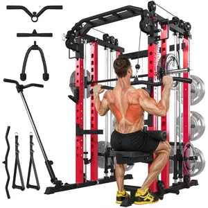 【4 packages shipping】YODOLLA Power Squat Rack Cage Home Gym, 2000lbs All in One Dual Cable Crossover Machine with LAT Pulldown Strength Training Power Cages with Pulley Workout System, Garage Bench Press