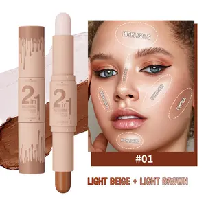 Hellokiss Dual-Ended Highlighter Contour Stick, 2-In-1 Face Illuminator & Shadow, Stereo Brightening Makeup Brush