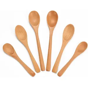 6 count Small Wooden Spoons Set -  Beech  Spoons in 3 Sizes (4.9", 5.9", 7.1") for Honey, , Coffee, Multi-Purpose Mini Teaspoons Utensils for Ice Cream and Soup