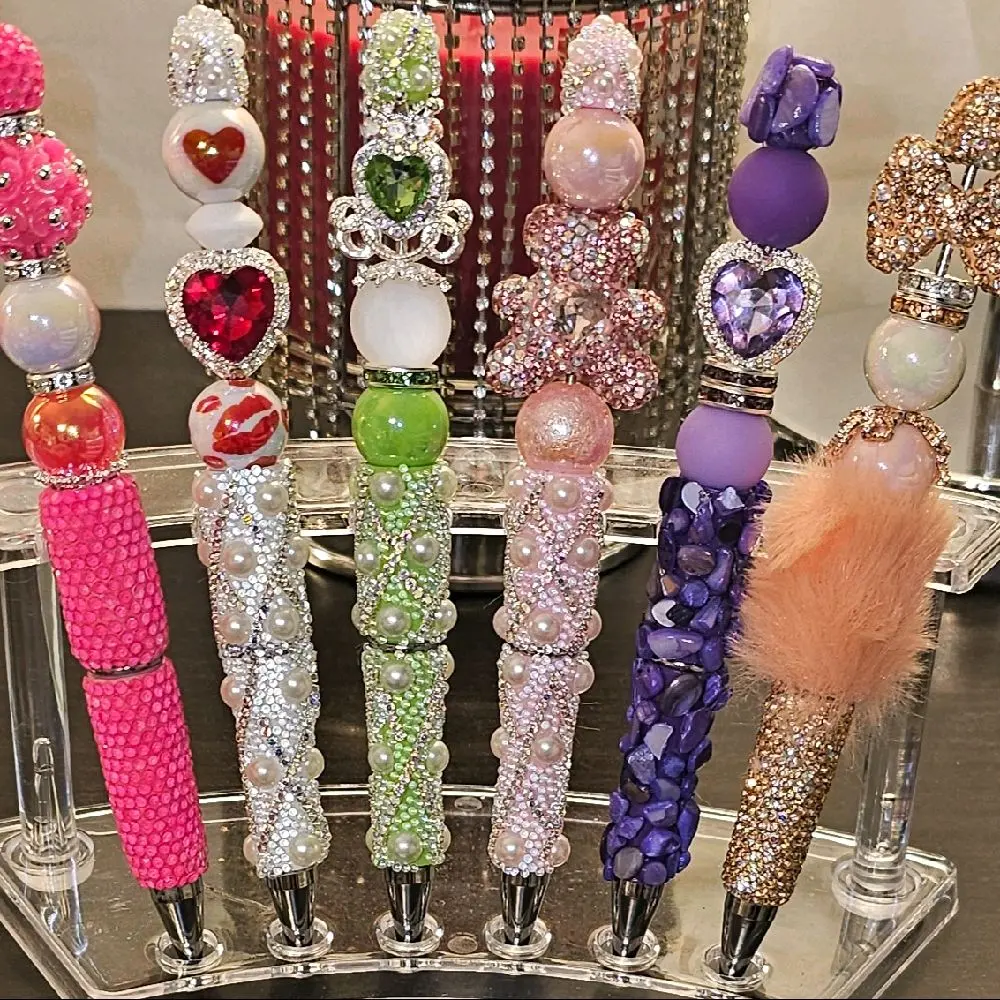 Elegant Fancy Pens with Colorful Beads and Rhinestones for Stylish Writing (Purple, Green and Peach Sold out) Colored Smooth Writing Experience