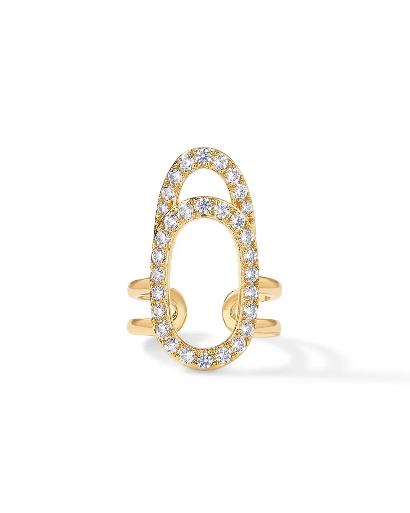 PAVOI 14K Gold Plated Manicure Nail Ring for Women - Adjustable Unique Fashion Statement Nail Ring