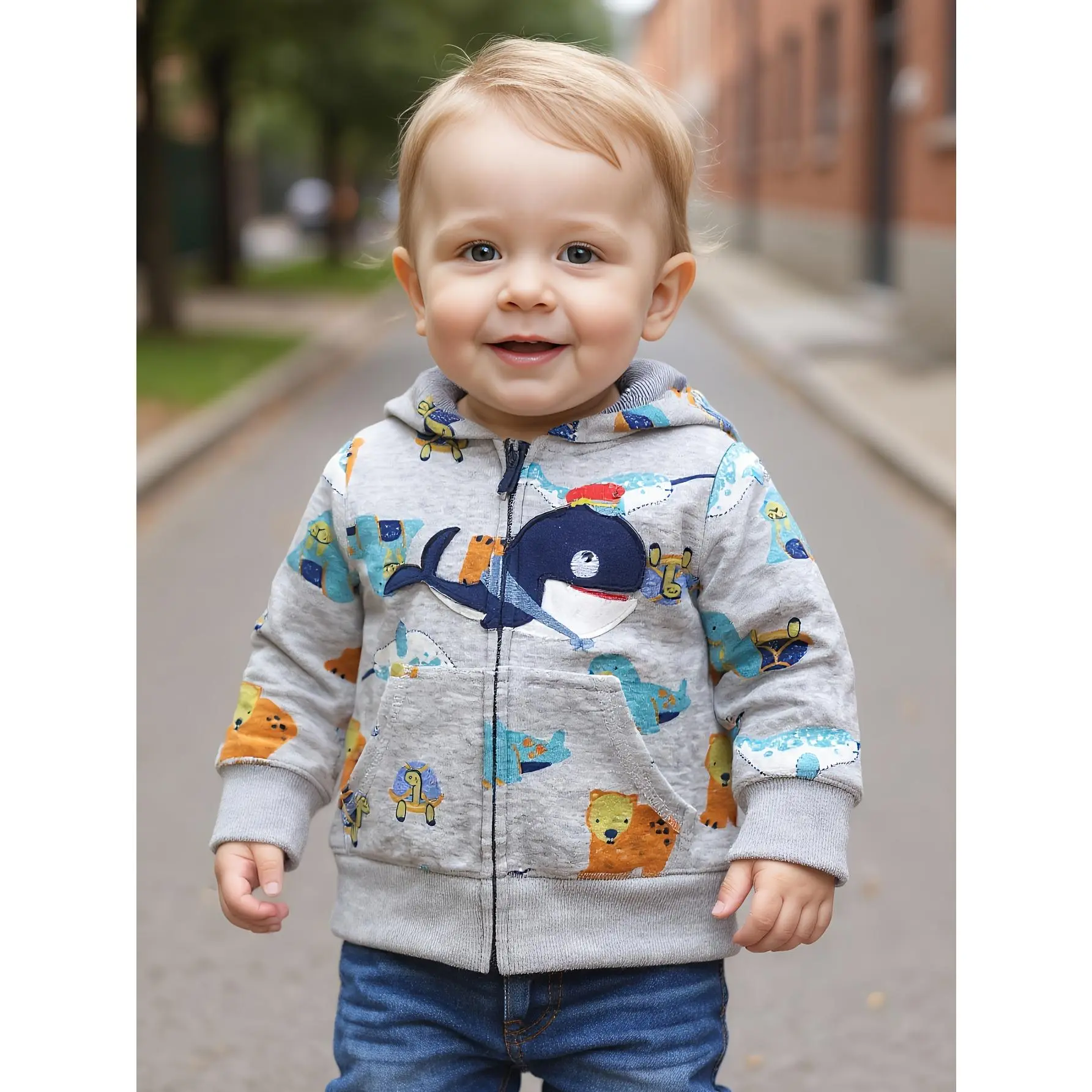New Baby Boys' Spring & Autumn Sports Jacket - Animal-Themed, Cartoon, Character-Themed Styles with Ocean Animal Prints, Whale Embroidery, Animal-Themed Boys' Jackets, Cartoon Boys' Jackets