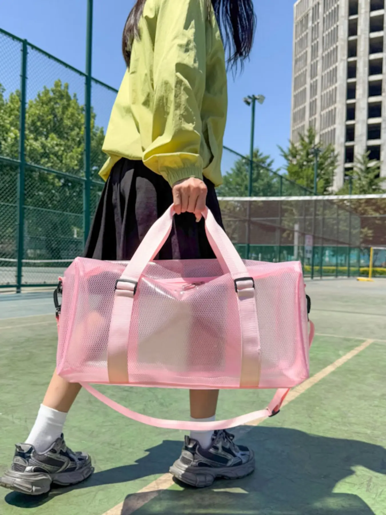 Large Capacity Mesh Fitness Bag, Dry Wet Separation Breathable Handbag, Beach Swim Transparent Storage Bag, Shoulder Crossbody Sports Tote, Workout Bag, Sports Bags