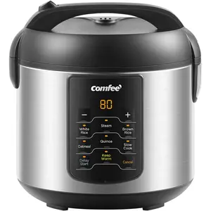 Compact Rice Cooker, 6in1 Steel Multi Cooker, Slow Cooker, Steamer, Saute, and Warmer, 2 QT, 8 Cups Cooked(4 Cups Uncooked), Brown Rice, Quinoa and Oatmeal, 6 OneTouch Programs