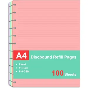 Letter Size Refills Paper, A4 Tul Paper for TUL Note-Taking System Discbound Notebook Planner Inserts, 5 Colors(20 Sheets/C), Total 100 Sheets/200 Pages, College ruled, Tul Paper Refills 8.5 x 11 In