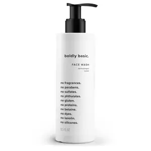 Boldly Basic Fragrance Free Face Wash - Gentle Facial Cleanser on Sensitive Skin - Unscented - Dermatologist Tested - Sulfate Free - Paraben Free - Gluten Free - Non Comedogenic and Hypoallergenic