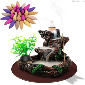 Ceramic Waterfall Backflow Incense Burner Cone Holder Aromatherapy Gift Set Home Decor with 20 Cones Zen Fountain Diffuser Kit FragranceXXPacePivot9