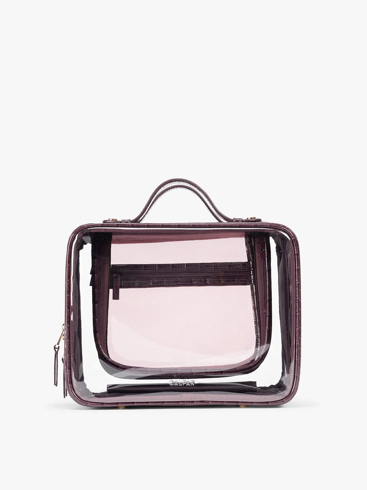 Large Clear Cosmetics Case in Croc-Embossed