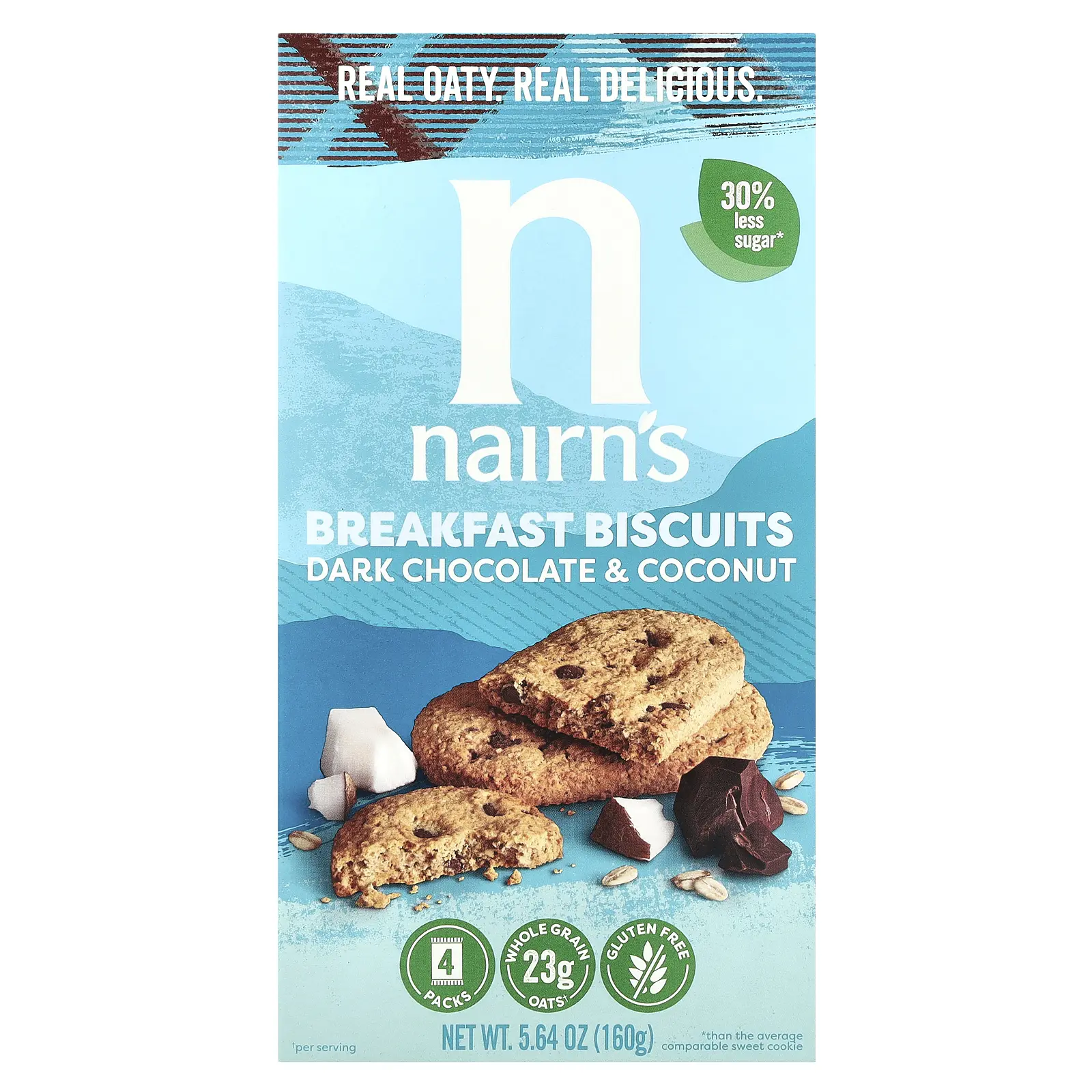 Nairn's Breakfast Biscuits, Dark Chocolate & Coconut, 4 Packs, 5.64 oz (160 g)