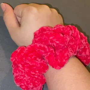 XL Velvet Crochet Scrunchie - Hot Pink