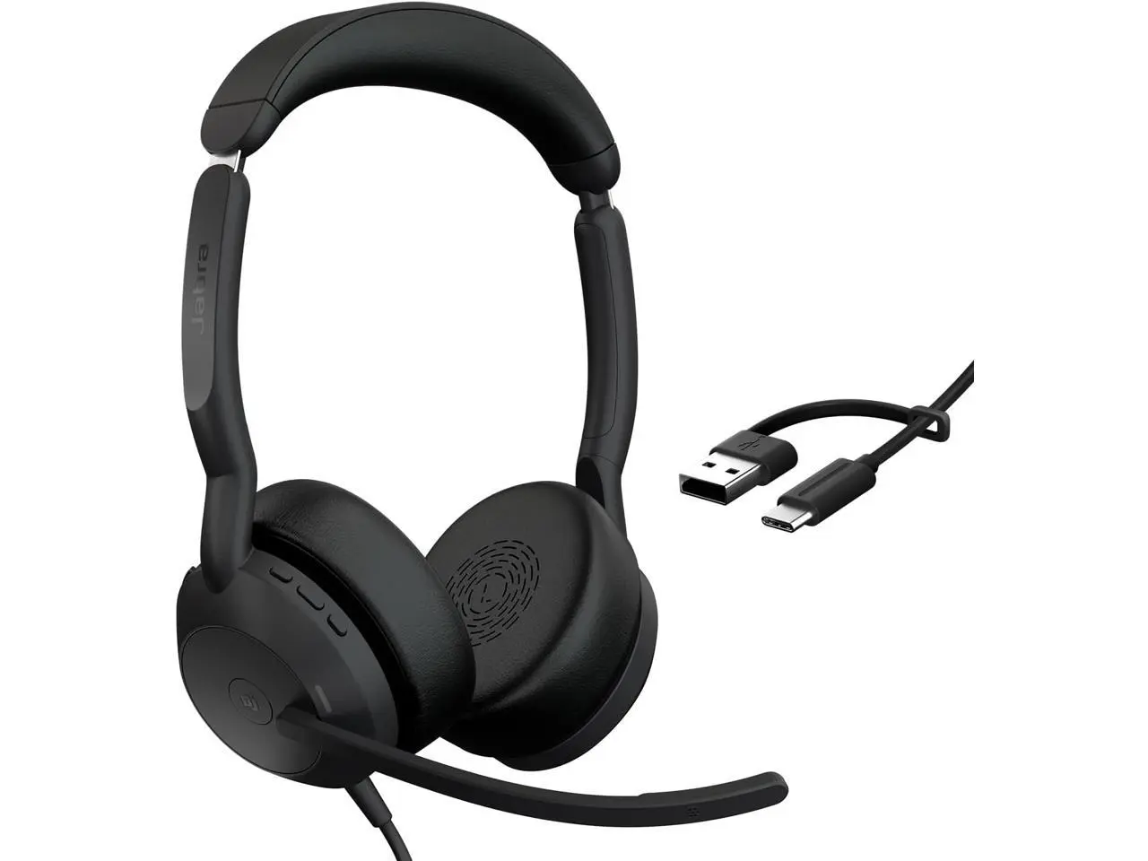 Jabra Evolve2 50 Wired Dual-Ear Headset - Noise Cancelling Headphones, Bluetooth Headset for Work with Noise Cancelling Microphones, Goes with Online Meeting Platforms Like Zoom & Google, Black