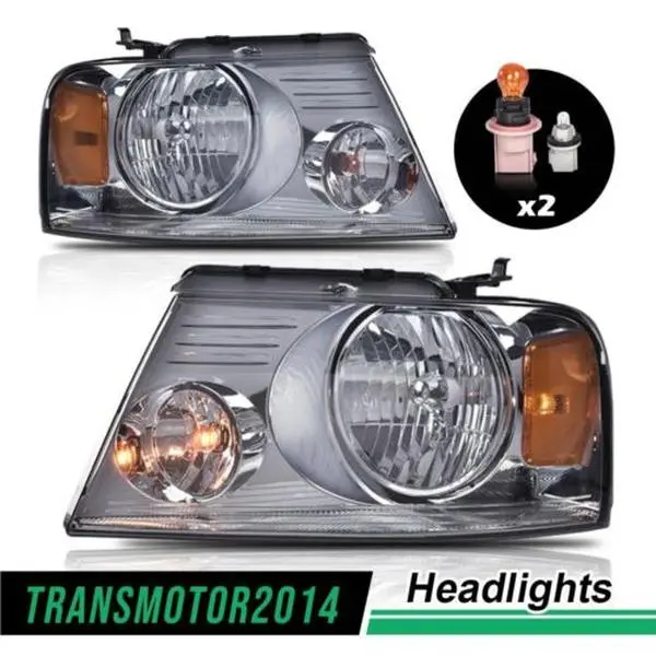 G-PLUS Automotive Car Light Headlight Assembly with Amber Corner, 2-Piece Pair Set Smoke Lens Truck Lights for 04-08 Ford F-150 Pickup, Chrome Housing, 04-08 Models