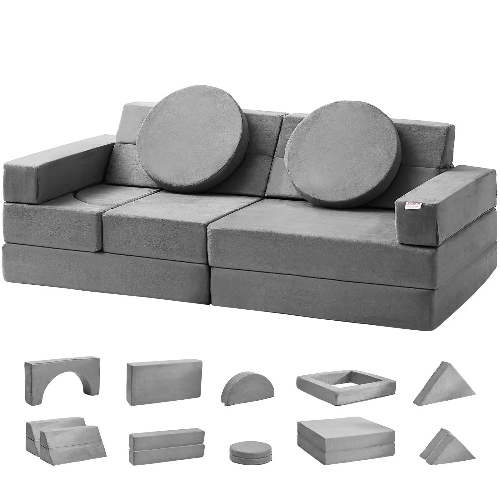VEVOR Armless Modular Kids Nugget Couch (15pcs), 6-8 Years Toddler Foam Sofa with High-Density 25D Sponge, Assembly Required, Geometric Shapes Design Enhances Creativity for Bedroom, Back to School, Sturdy