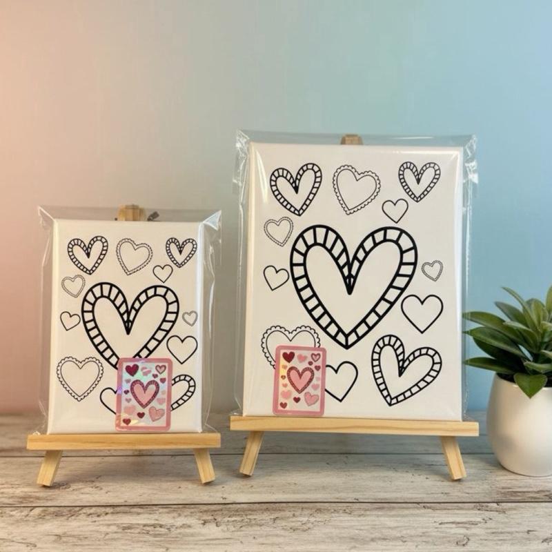 Mommy & Me Paint Kit Valentines hearts theme Pre Printed Paint Canvas 8x10 & 5x7  with Hearts