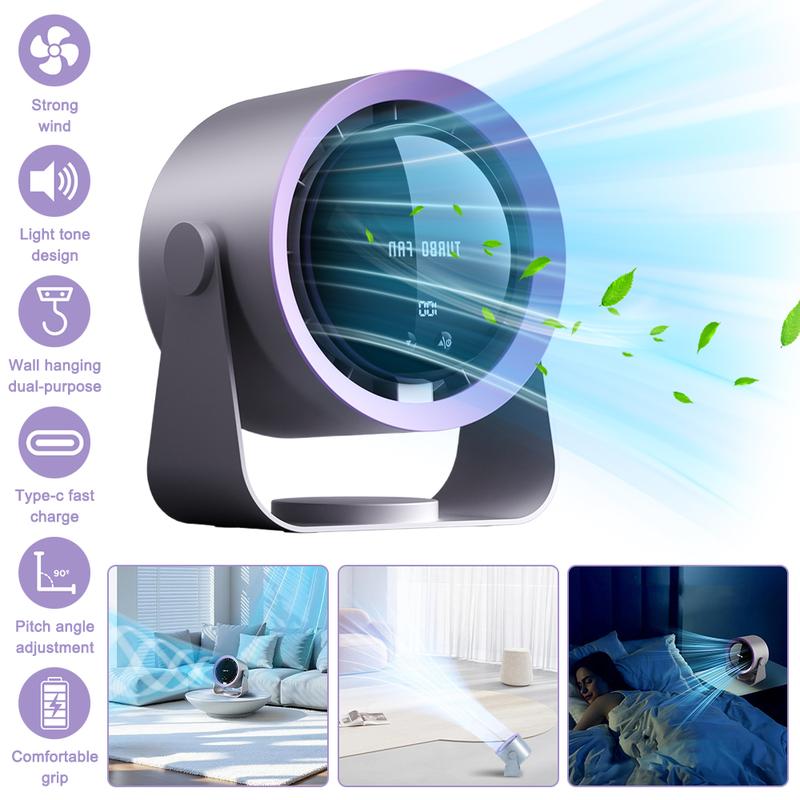 USB Charging Fan with Digital Display, 100-Speed Turbo Powerful Fan, Adjustable and Portable Desktop Hanging Fan, Strong Wind Cooling for Summer, Suitable for Home, Kitchen, Bathroom, Office, Outdoor Camping