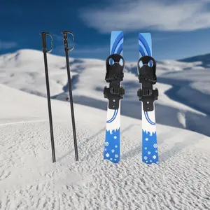CNCEST Kids Ski Set with Adjustable Bindings, 110lbs Capacity Children's Skis & Poles for Ages 2-8, Blue ABS Snow Skis for Beginners, 26.77 Inch Length