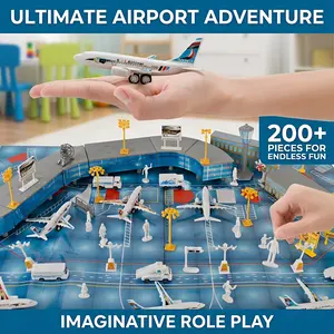 200 PCS Airplane Toy Set with Trucks Airport Terminal Kids Toys Deluxe Airlines Pretend Playset with Airplanes Vehicles Figures Accessories Play Mat for Boys Girls Great Gift for Birthday outdoorfun