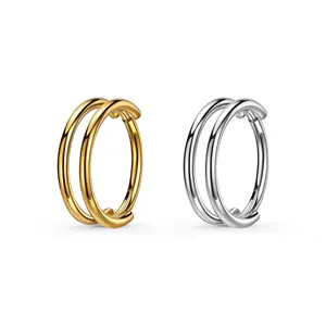 Oufer 20G Plain Daily Hinged Segment Double Hoop Nose Rings 316L Stainless Steel