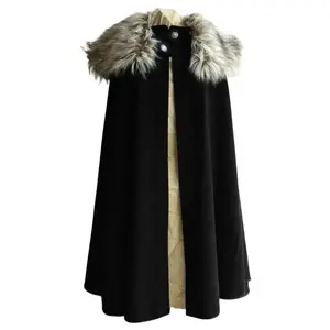 Men's Vintage Plain Woolen Steampunk Cape-Cloak Jacket - Menswear, Long Sleeve, Lengthened, Loose Casual Long Outerwear for Autumn & Winter