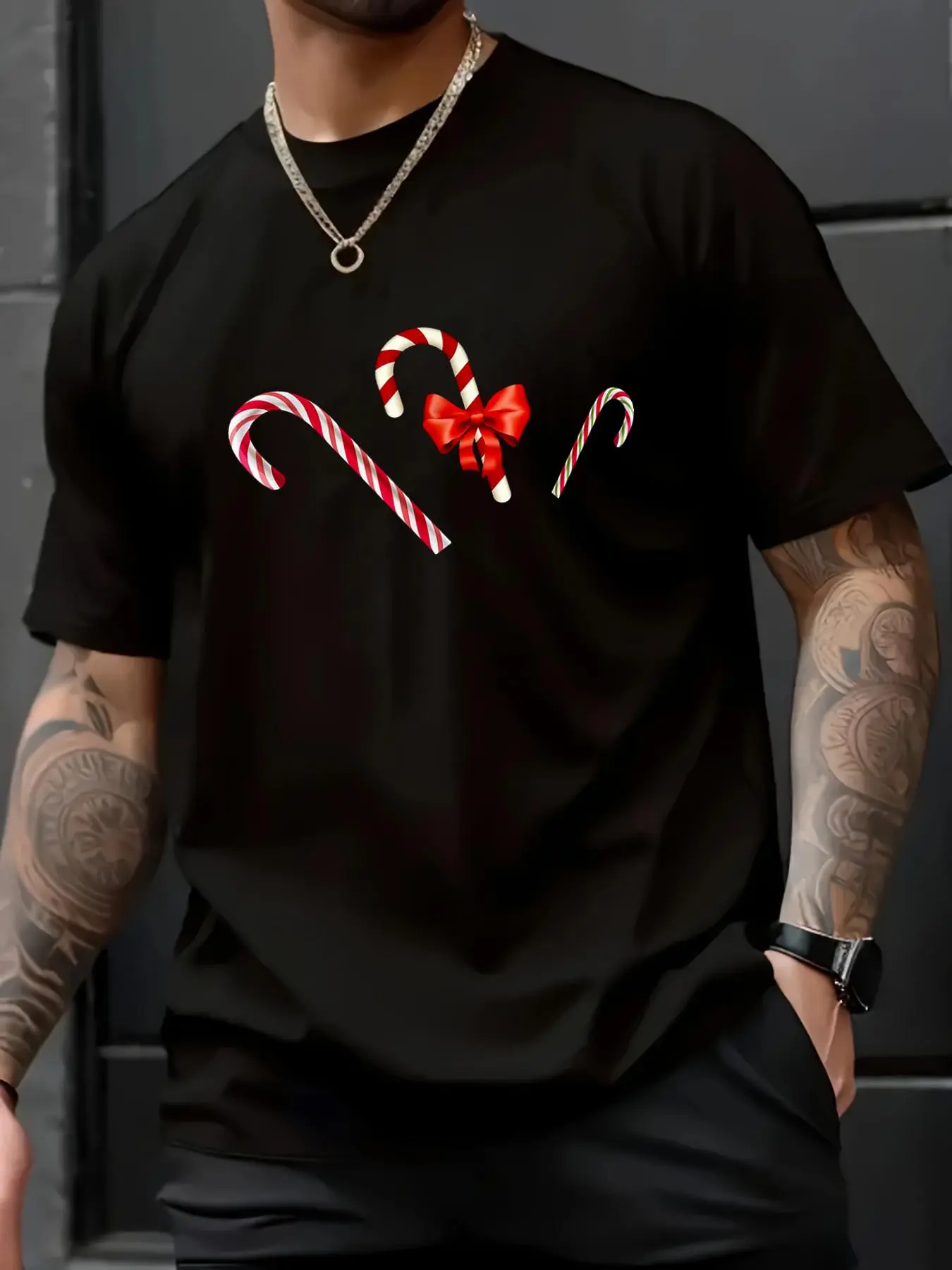 100% Cotton Unisex Candy canes Shirt for Women Kids Men Candy Cane Christmas T-Shirt,spring/autumn Christmas snowflake fun pattern men's T-shirt 1