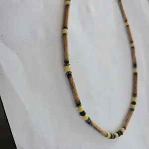 Handcrafted Bamboo Beaded Necklace with Yellow Accents for Casual Wear
