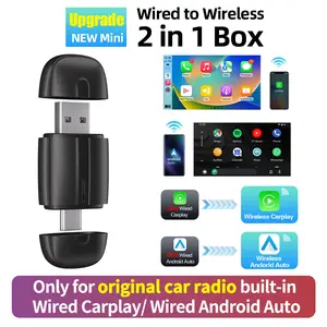 2-In-1 Wireless Carplay Android Auto Adapter USB Type-C Dual Ports Plug & Play Bluetooth-compatible Mini Box Compatible with Volvo Mercedes Kia Bmw
