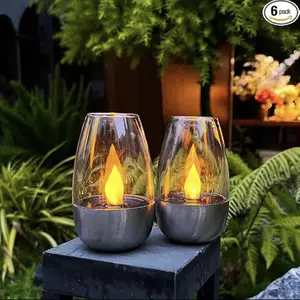 6Pack Solar Power Tea Lights Outdoor Flameless Flicker IP65 Waterproof TableLamp LED Candles with Dusk to Dawn Sensorfor Lantern Garden Camping Party Home Decorations Warm Color