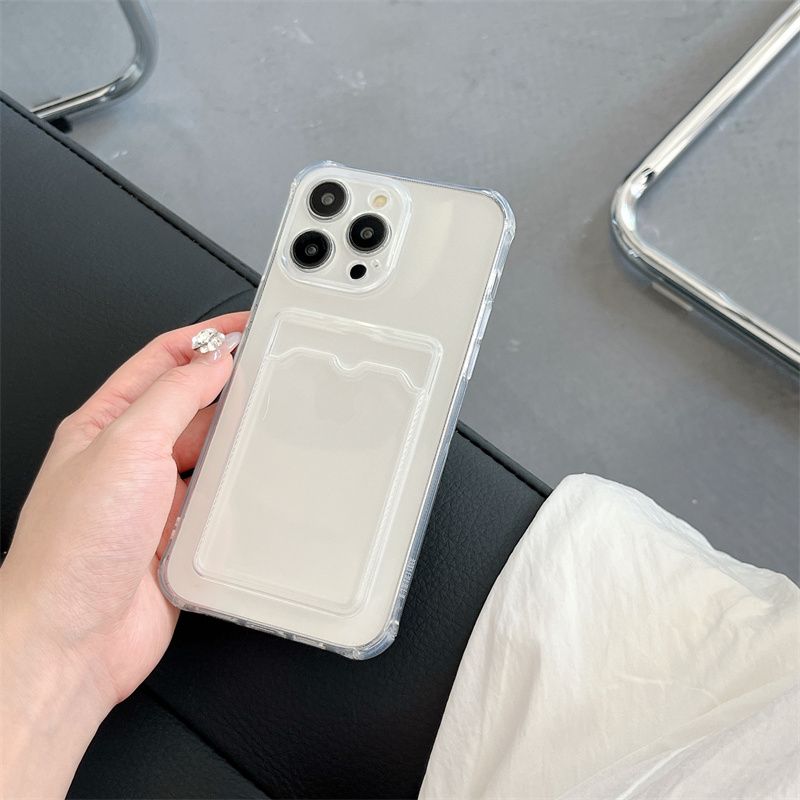 Clear Shockproof Wallet Phone Case Card Slot Card Holder for iPhone 11-17 Pro Max Plus Air, Slim Soft TPU Protective Cover Cute Card Pocket Design Gift