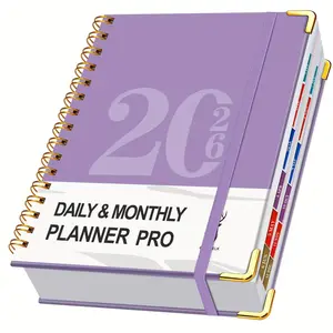 2026 Large Lay-Flat Spiral Bound Planner Pro with Reinforced Corners Elegant Minimalist Design 12-Month Weekly & Monthly Layouts Daily Time Management Work Tracking System 5 Free Stickers Durable Binding for Home Office