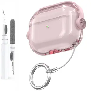 Transparent Lock AirPods 4 Case with Stand Function, Durable Anti-Lost Protective Cover, Headphone Accessories, Includes Cleaner Kit & Carabiner, Compatible with Apple AirPods 4 2024