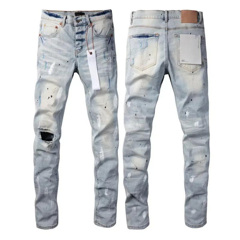 New Fashion Purple jeans man with distressed hole patches Fashion Repair Low Rise Skinny Denim pants 28-40 size Black Casual Fabric Menswear Trouser Streetwear Beige Pocket Plain sweatpantsmen  Ripped Straight Leg 9003