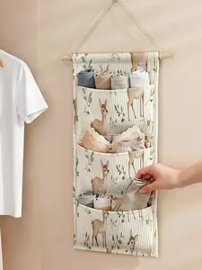 1pc Kitchen Door Hanging Storage Bag, Deer Leaf Pattern, Three-Layer Multi-Compartment, Organize Kitchen Tools, Essential for Renters